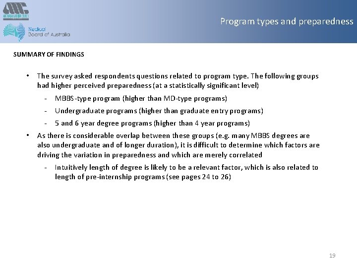 Program types and preparedness SUMMARY OF FINDINGS • • The survey asked respondents questions