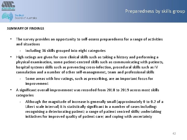 Preparedness by skills group SUMMARY OF FINDINGS • The survey provides an opportunity to