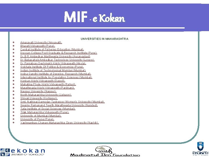 MIF e Kokan - l l l l l l UNIVERSITIES IN MAHARASHTRA Amaravati