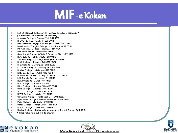 MIF e Kokan - l l l l l l l l List of