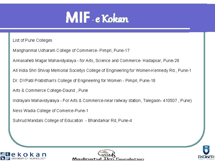 MIF e Kokan - List of Pune Colleges Manghanmal Udharam College of Commerce- Pimpri,