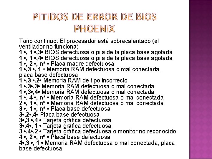 Tono continuo: El procesador está sobrecalentado (el ventilador no funciona) 1 • , 3