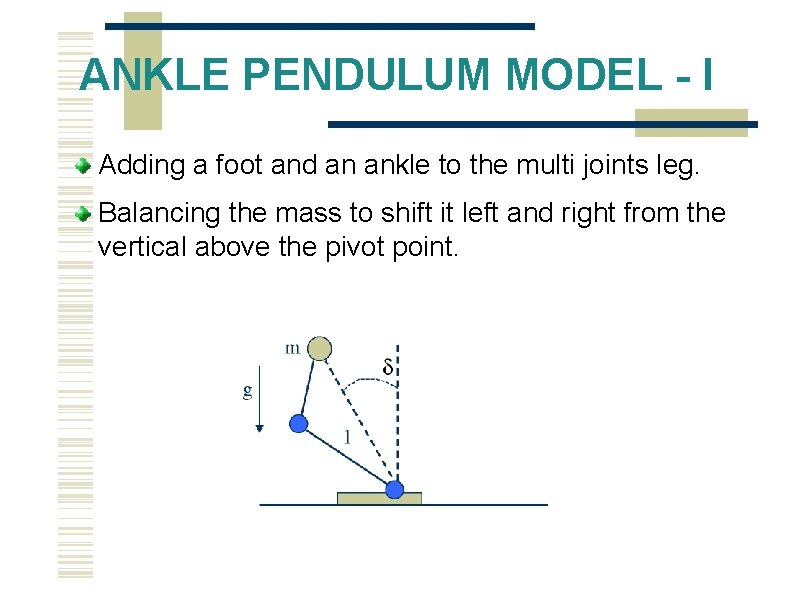 ANKLE PENDULUM MODEL - I Adding a foot and an ankle to the multi