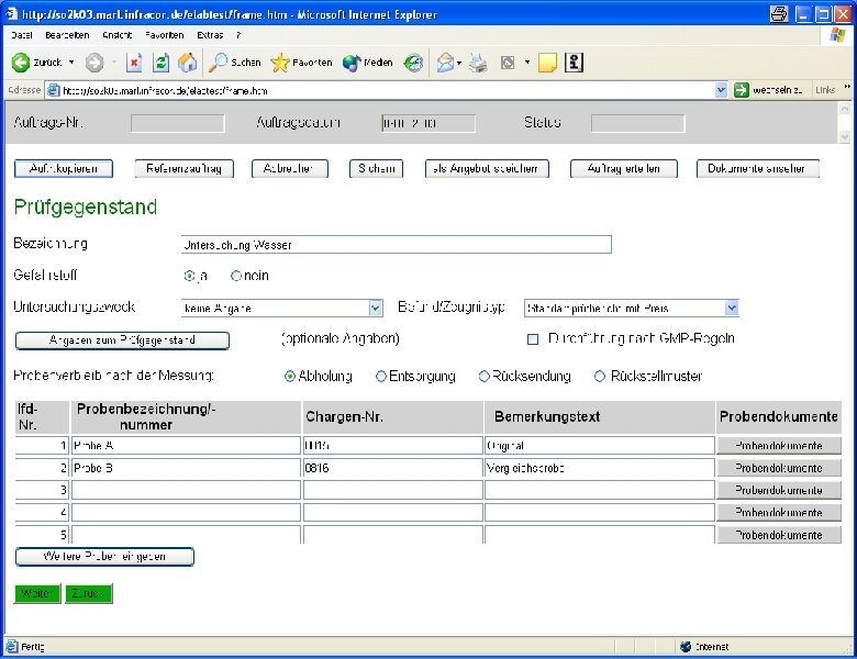 Auftragsbearbeitung im SAP (jw. LIMS) jw Thomas Mickley 27. 03 Webbasiertes Dienstleistungs-Bestell-System Seite 12