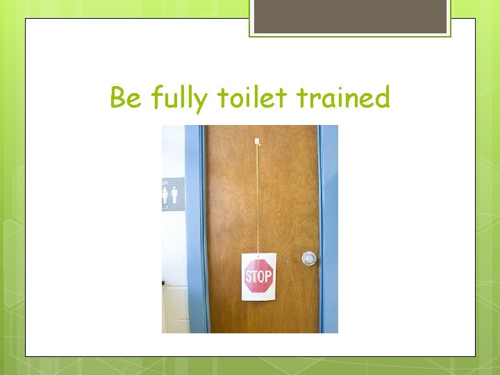 Be fully toilet trained 