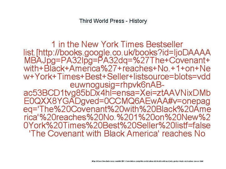Third World Press - History 1 in the New York Times Bestseller list. [http: