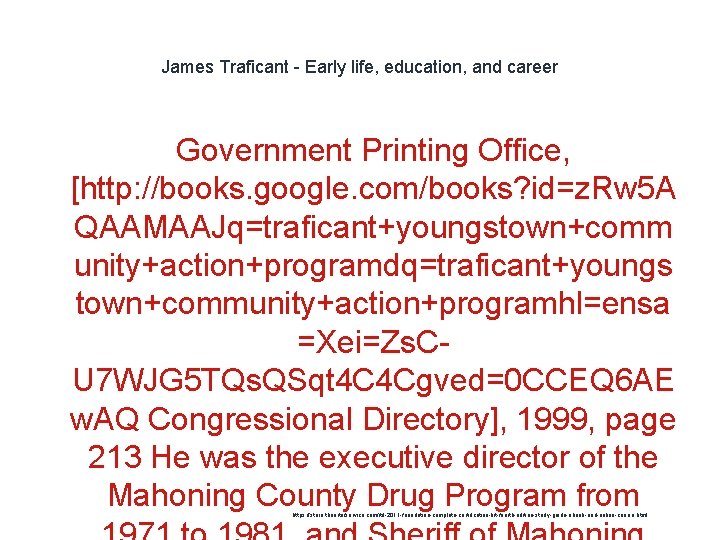 James Traficant - Early life, education, and career Government Printing Office, [http: //books. google.