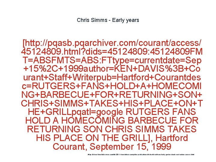 Chris Simms - Early years 1 [http: //pqasb. pqarchiver. com/courant/access/ 45124809. html? dids=45124809: 45124809