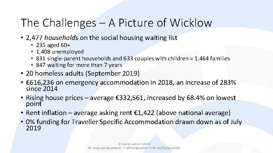 The Challenges – A Picture of Wicklow • 2, 477 households on the social