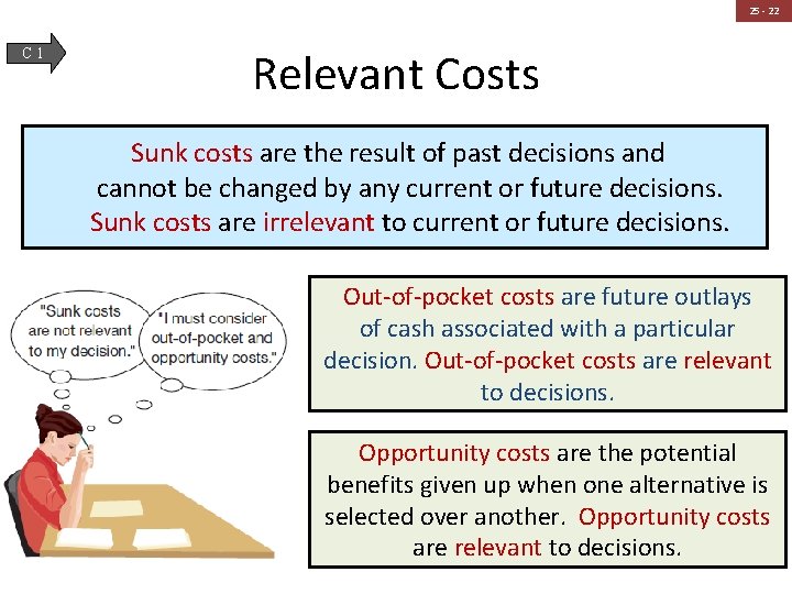 25 - 22 C 1 Relevant Costs Sunk costs are the result of past