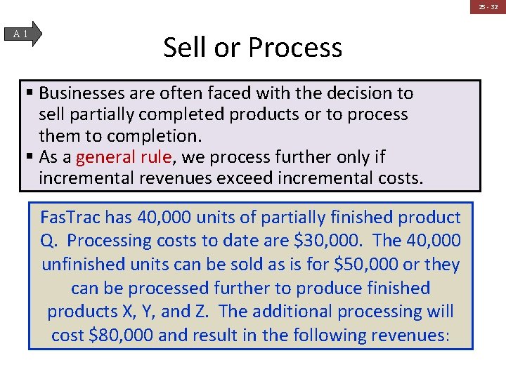 25 - 32 A 1 Sell or Process § Businesses are often faced with