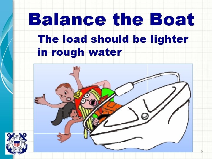 Balance the Boat The load should be lighter in rough water 9 