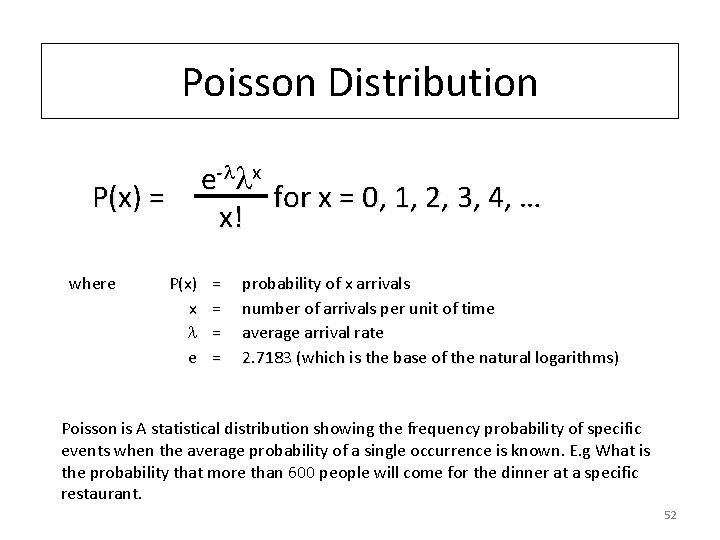 Poisson Distribution e - x for x = 0, 1, 2, 3, 4, …