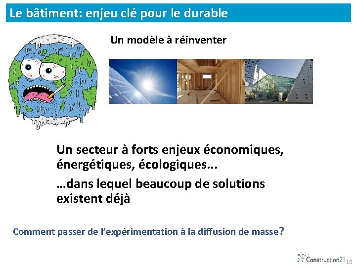 Le bâtiment: enjeu clé pour le durable Un modèle à réinventer Un secteur à