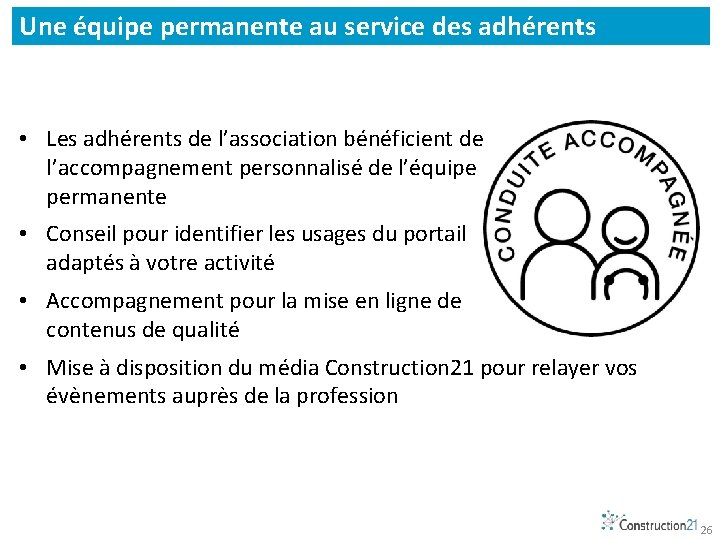 Une équipe permanente au service des adhérents • Les adhérents de l’association bénéficient de