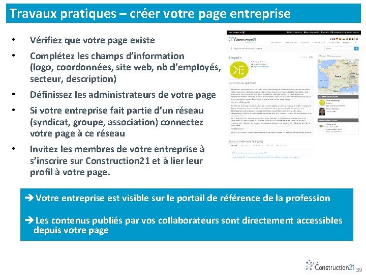 Travaux pratiques – créer votre page entreprise • Vérifiez que votre page existe •