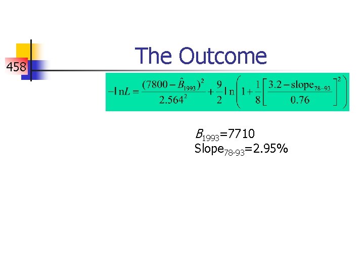 458 The Outcome B 1993=7710 Slope 78 -93=2. 95% 