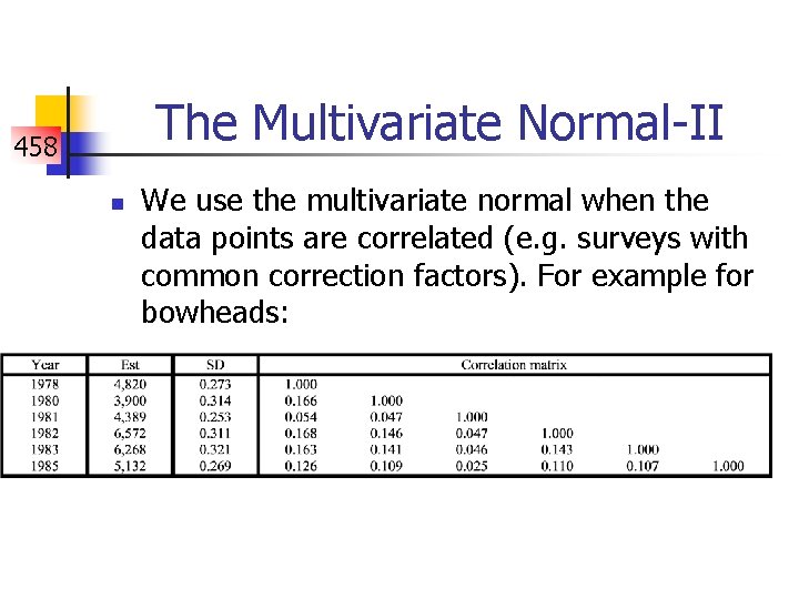 The Multivariate Normal-II 458 n We use the multivariate normal when the data points