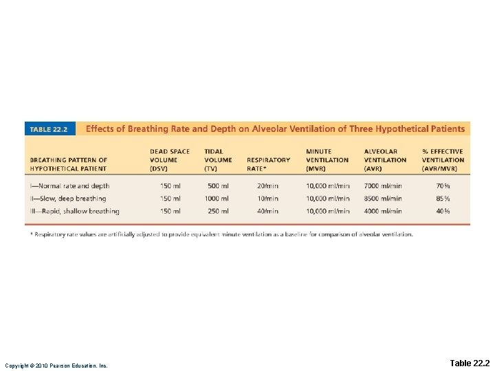 Copyright © 2010 Pearson Education, Inc. Table 22. 2 