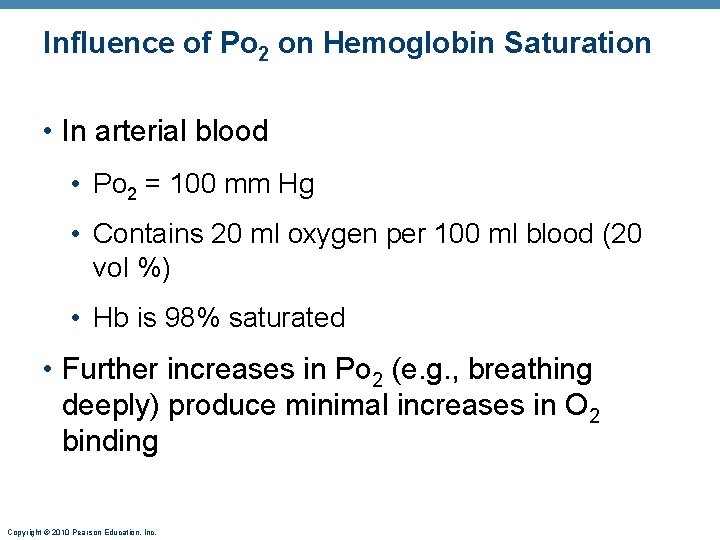 Influence of Po 2 on Hemoglobin Saturation • In arterial blood • Po 2