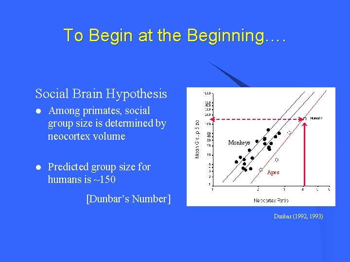 To Begin at the Beginning…. Social Brain Hypothesis l l Among primates, social group