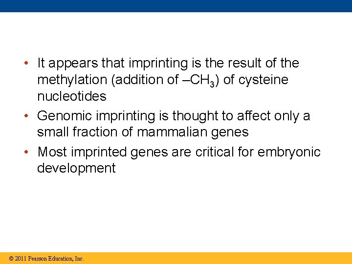  • It appears that imprinting is the result of the methylation (addition of