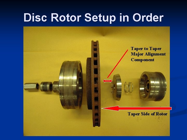 Disc Rotor Setup in Order Taper to Taper Major Alignment Component Taper Side of