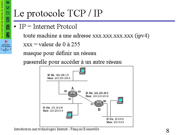 Le protocole TCP / IP • IP = Internet Protcol toute machine a une