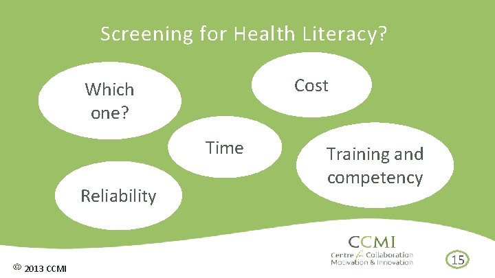 Screening for Health Literacy? Which Should we use one? Cost Individual Health Time Literacy