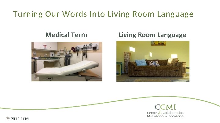 Turning Our Words Into Living Room Language Medical Term 2013 CCMI Living Room Language