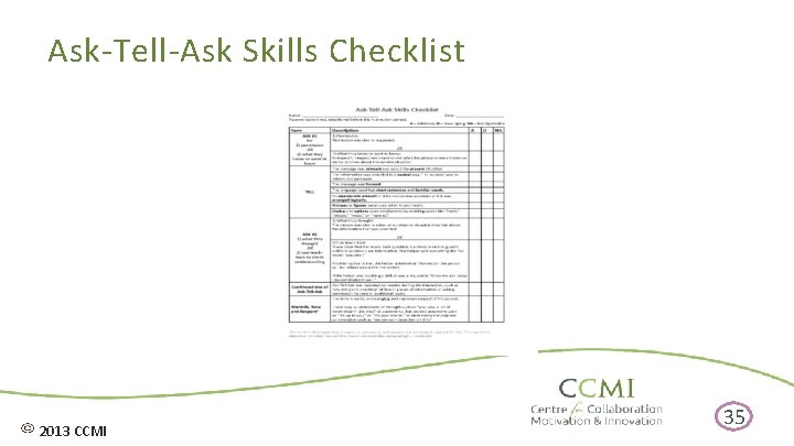 Ask-Tell-Ask Skills Checklist 2013 CCMI 35 