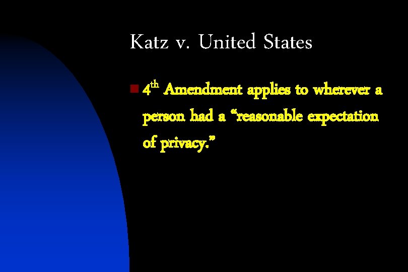 Katz v. United States n th 4 Amendment applies to wherever a person had