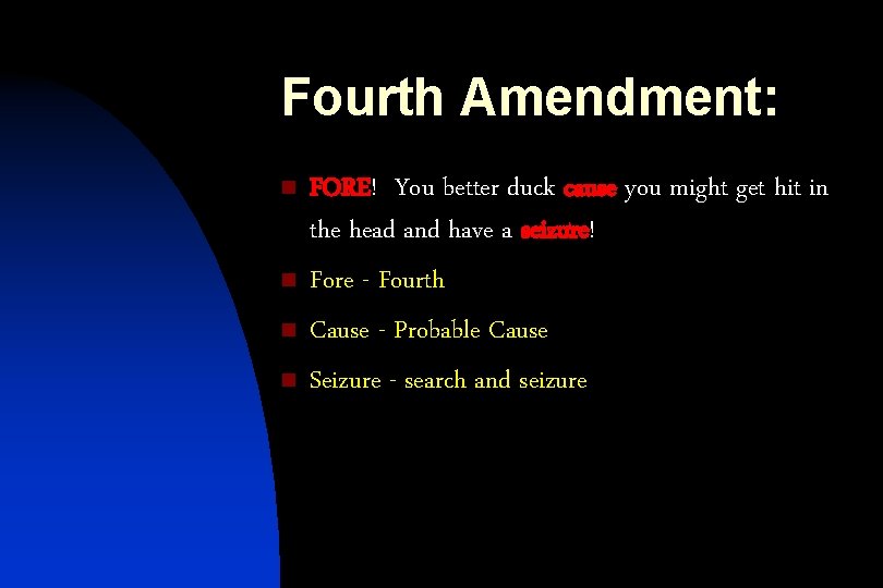 Fourth Amendment: n n FORE! You better duck cause you might get hit in
