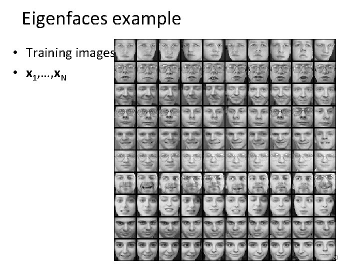 Eigenfaces example • Training images • x 1, …, x. N 20 