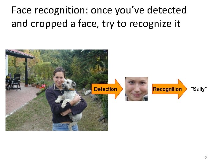 Face recognition: once you’ve detected and cropped a face, try to recognize it Detection