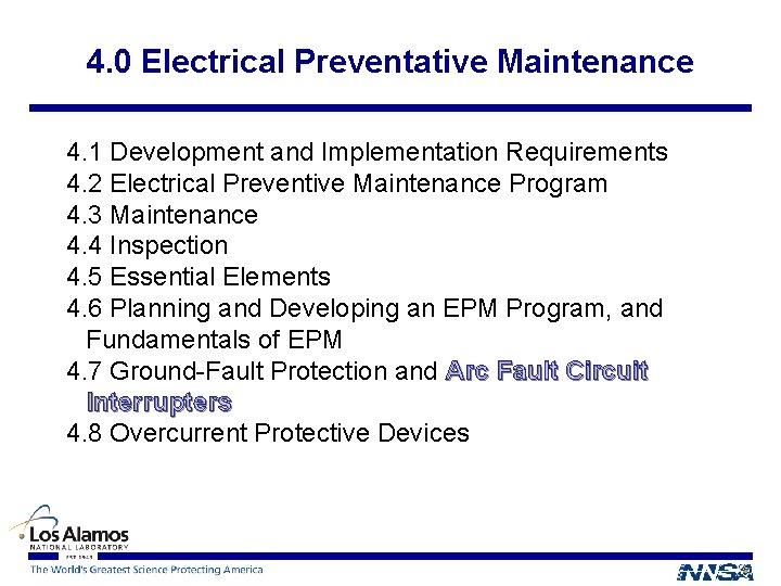 4. 0 Electrical Preventative Maintenance 4. 1 Development and Implementation Requirements 4. 2 Electrical