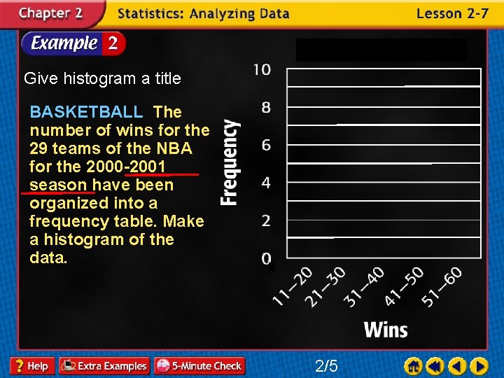 Give histogram a title BASKETBALL The number of wins for the 29 teams of