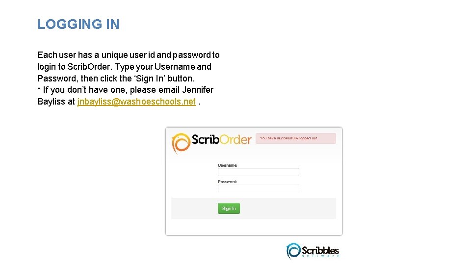 LOGGING IN Each user has a unique user id and password to login to