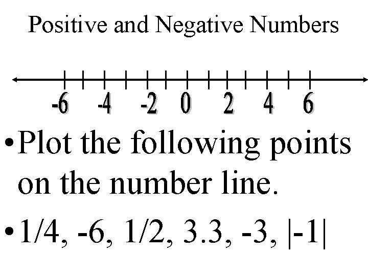 Positive and Negative Numbers • Plot the following points on the number line. •