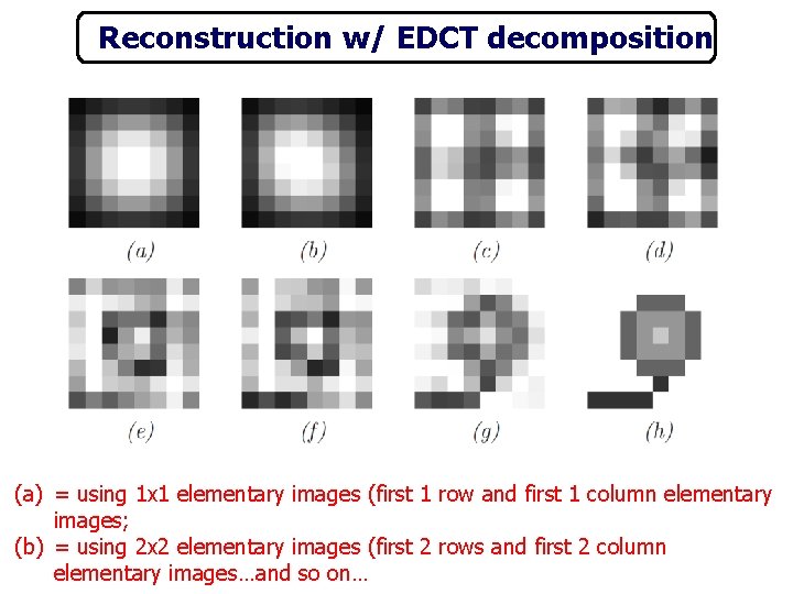 Reconstruction w/ EDCT decomposition (a) = using 1 x 1 elementary images (first 1