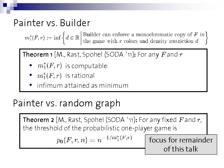 Painter vs. Builder Theorem 1 [M. , Rast, Spöhel (SODA ’ 11): For any