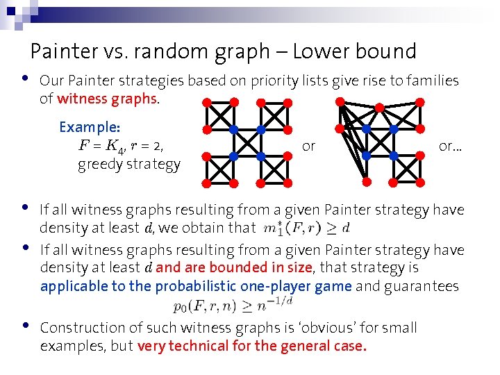  • Painter vs. random graph – Lower bound Our Painter strategies based on