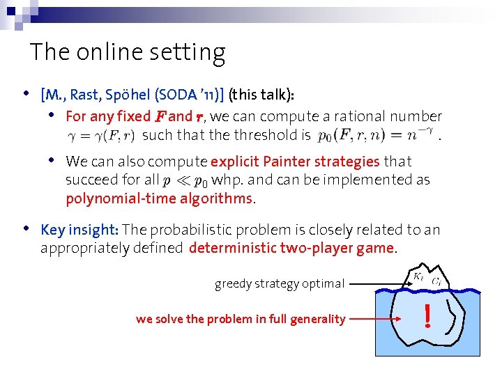 The online setting • [M. , Rast, Spöhel (SODA ’ 11)] (this talk): •