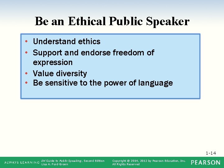 Be an Ethical Public Speaker • Understand ethics • Support and endorse freedom of