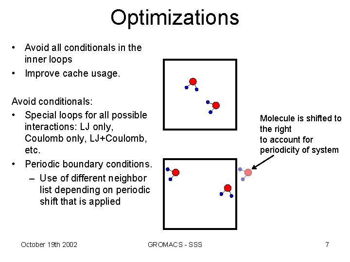 Optimizations • Avoid all conditionals in the inner loops • Improve cache usage. Avoid