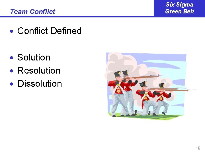 Team Conflict Six Sigma Green Belt · Conflict Defined · Solution · Resolution ·
