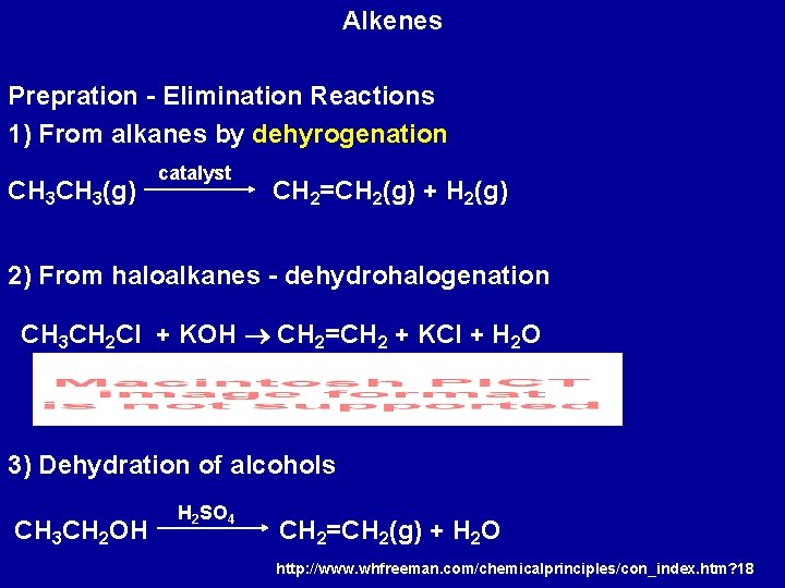 Alkenes Prepration - Elimination Reactions 1) From alkanes by dehyrogenation CH 3(g) catalyst CH