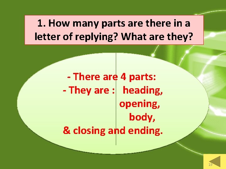 1. How many parts are there in a letter of replying? What are they?