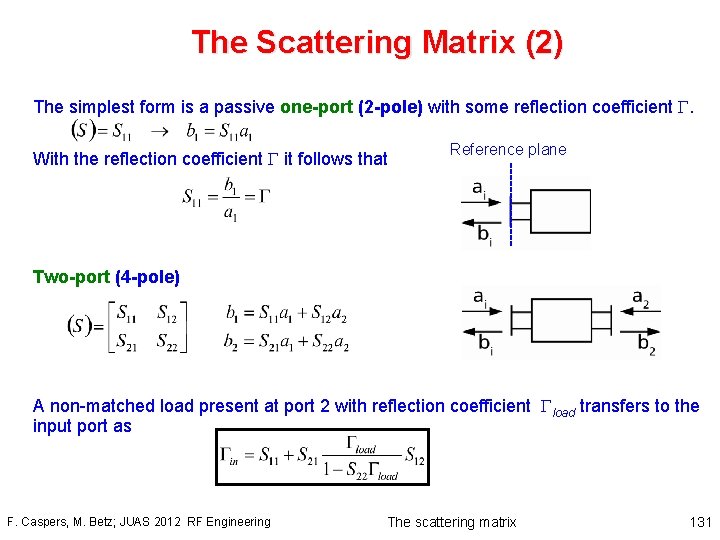 The Scattering Matrix (2) The simplest form is a passive one-port (2 -pole) with