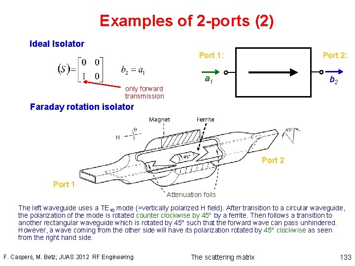 Examples of 2 -ports (2) Ideal Isolator Port 1: only forward transmission Port 2: